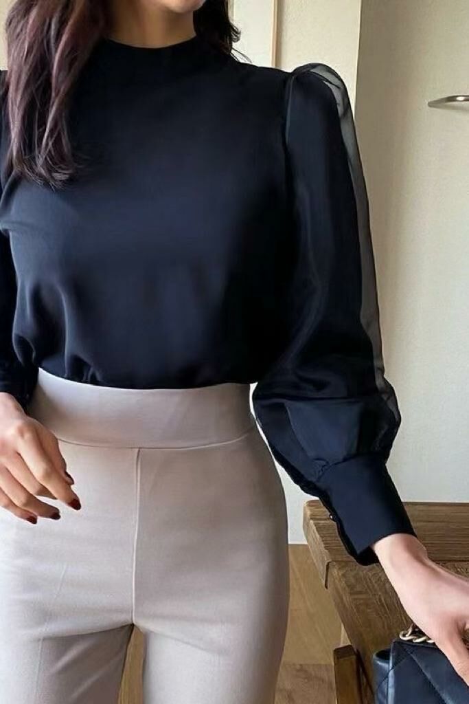TOP#14466🤎高雅泡泡袖 blouse
