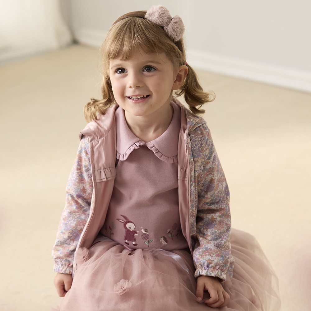 PIPPY 可愛小兔子與刺蝟大方領荷葉領長袖上衣 粉紫