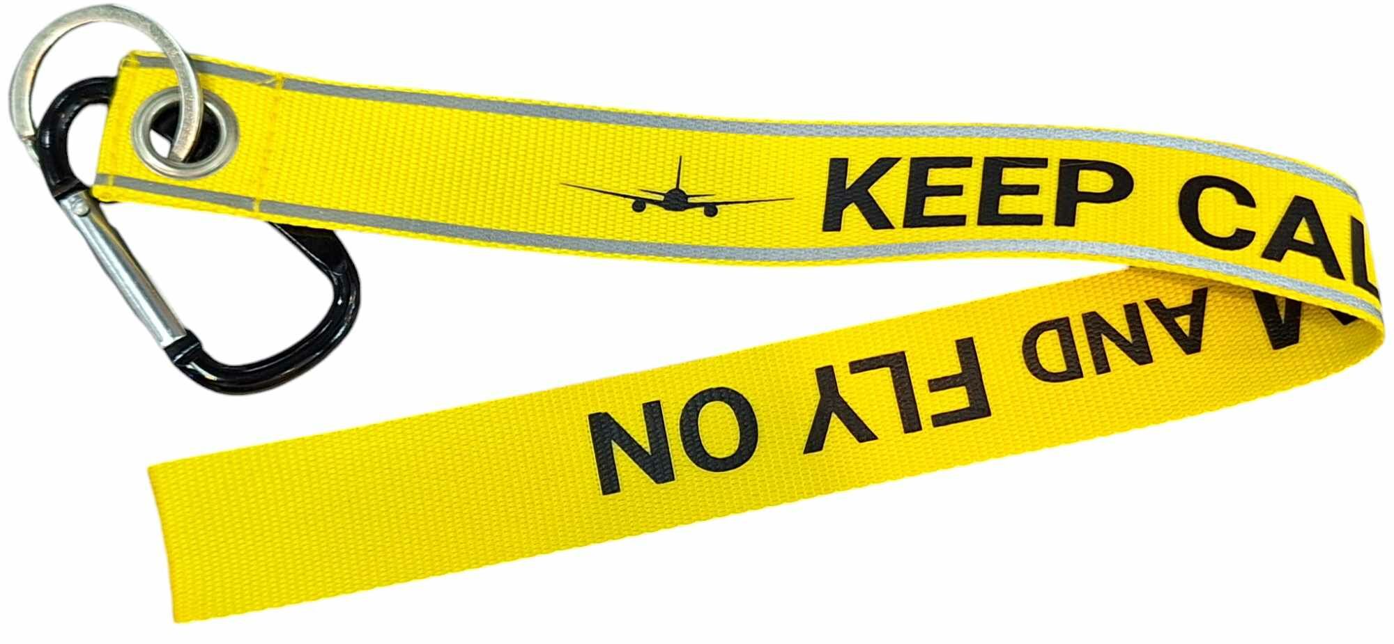 KEEP CALM AND FLY ON 飛行前拆除反光長版鑰匙扣(黃)