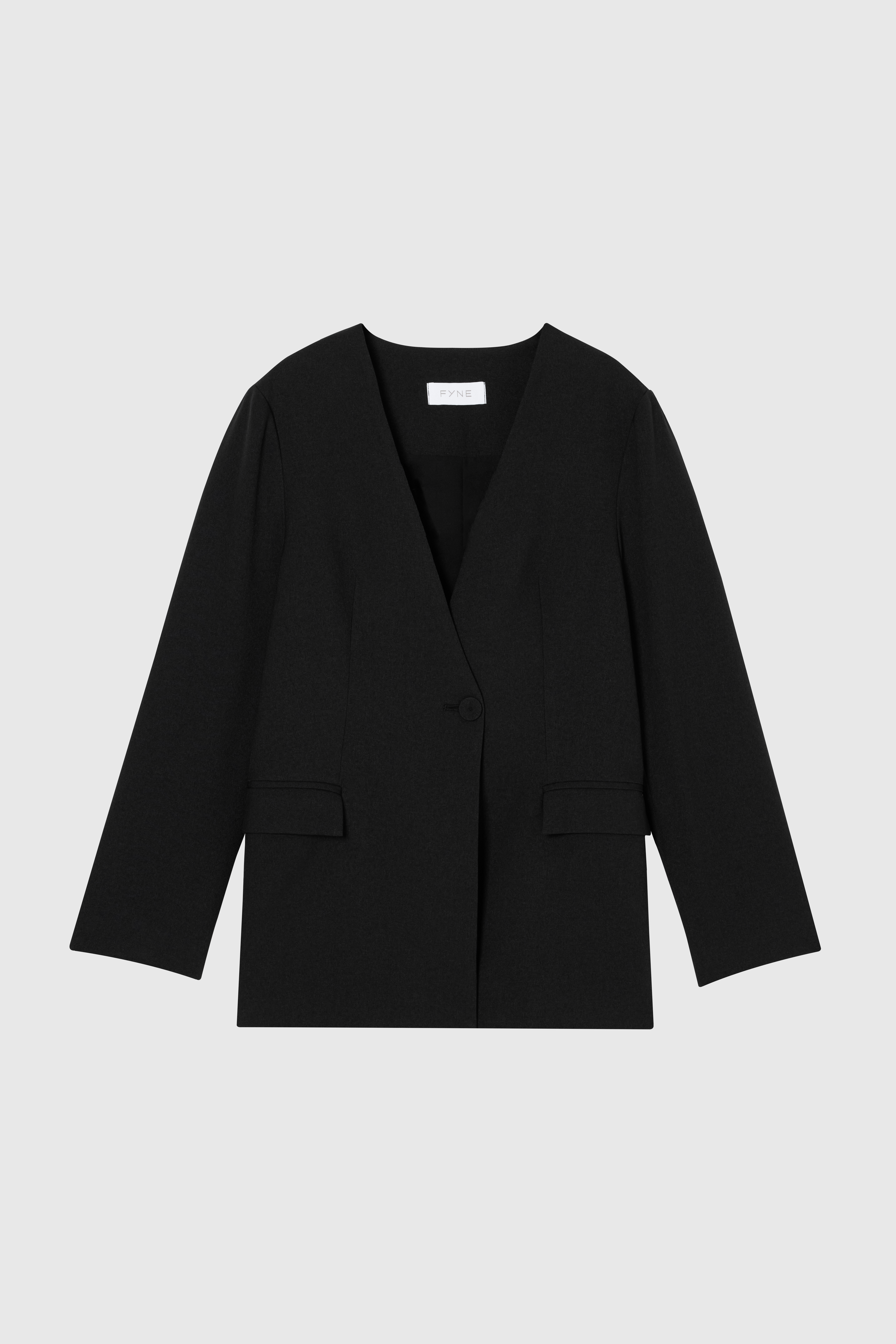 DELA 單釦無領西裝外套 女（黑）