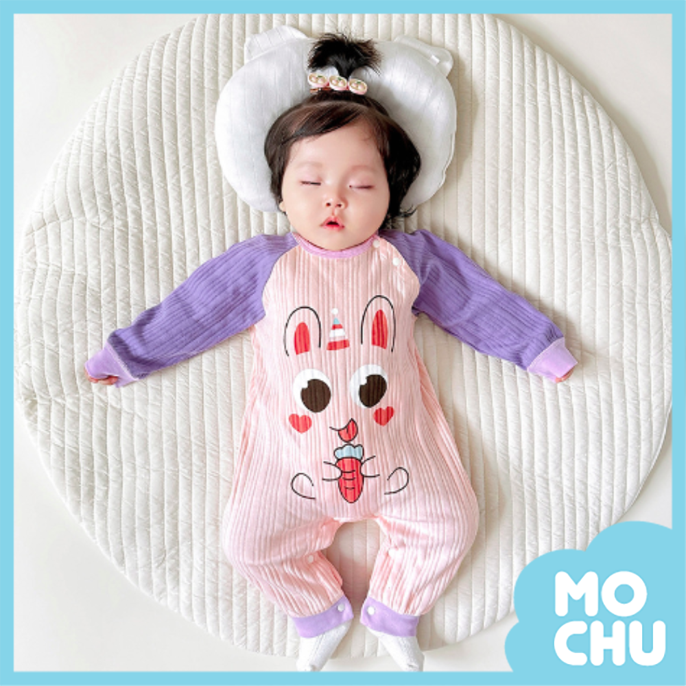 兔寶貝坑條長袖連身衣
