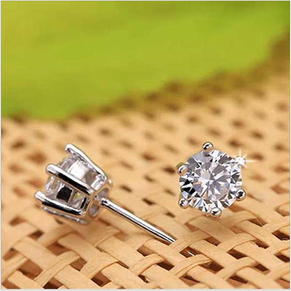 JK Korea six-prong classic silver-plated stud earrings J0195
