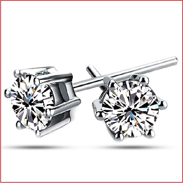 JK Korea six-prong classic silver-plated stud earrings J0195