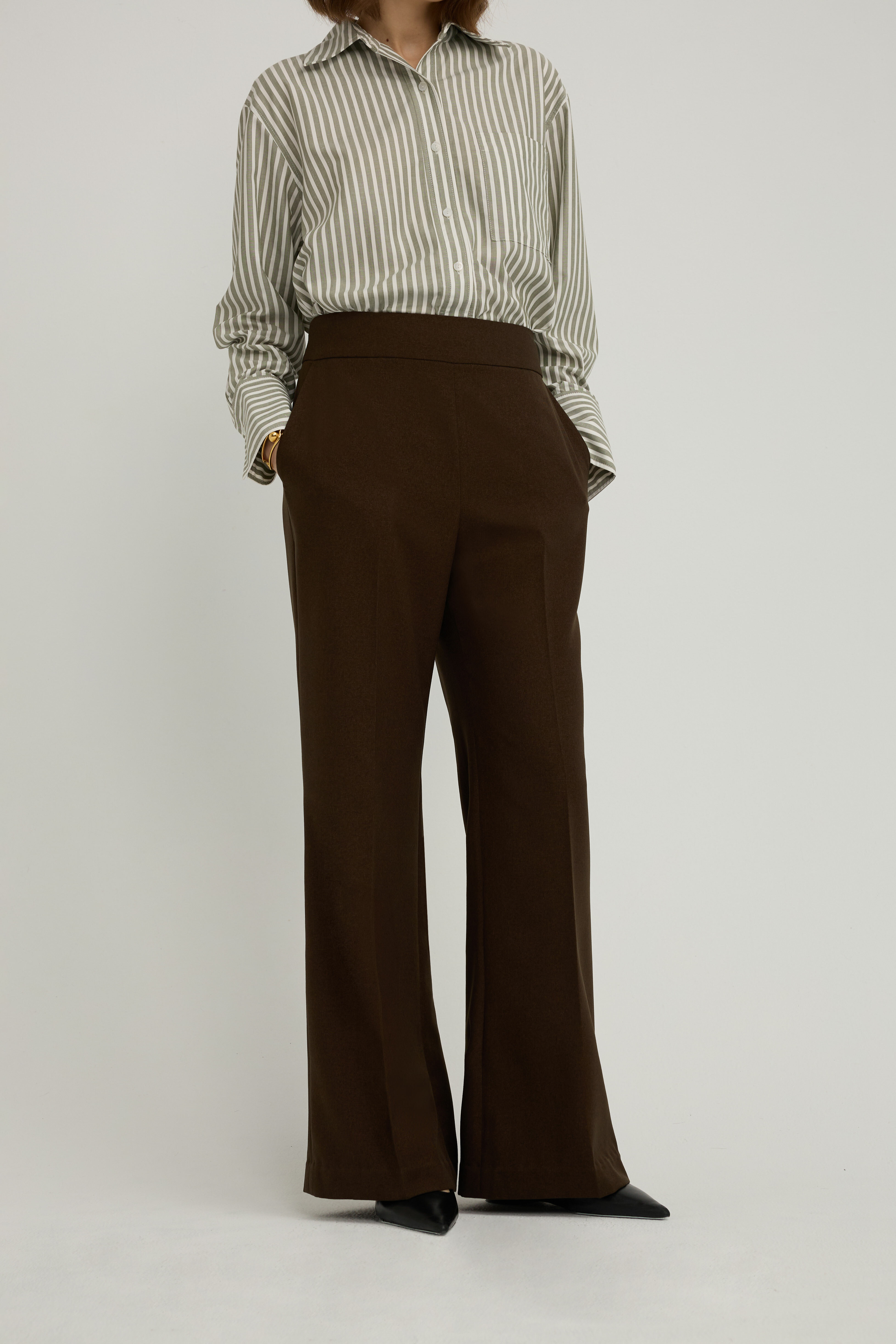 DELA 高腰直筒寬褲 女（苔蘚綠）