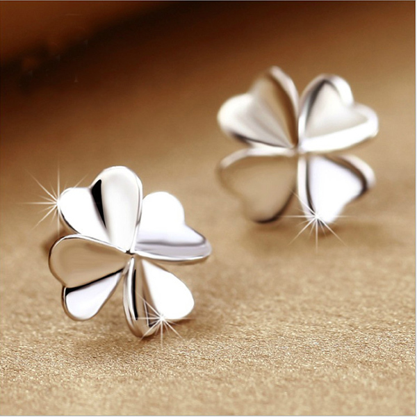 JK Korea fashionable leaf clover silver-plated earrings J0203