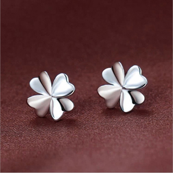 JK Korea fashionable leaf clover silver-plated earrings J0203