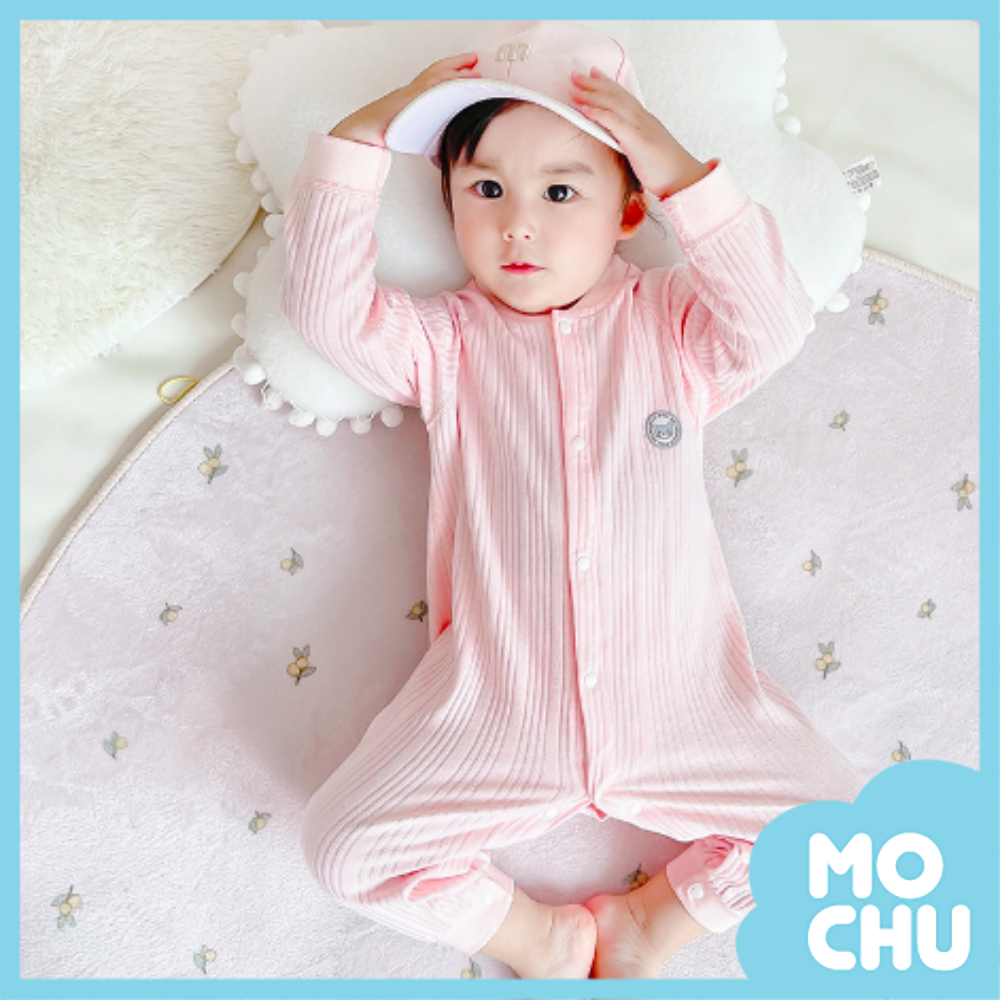 純色坑條長袖連身衣(四色)