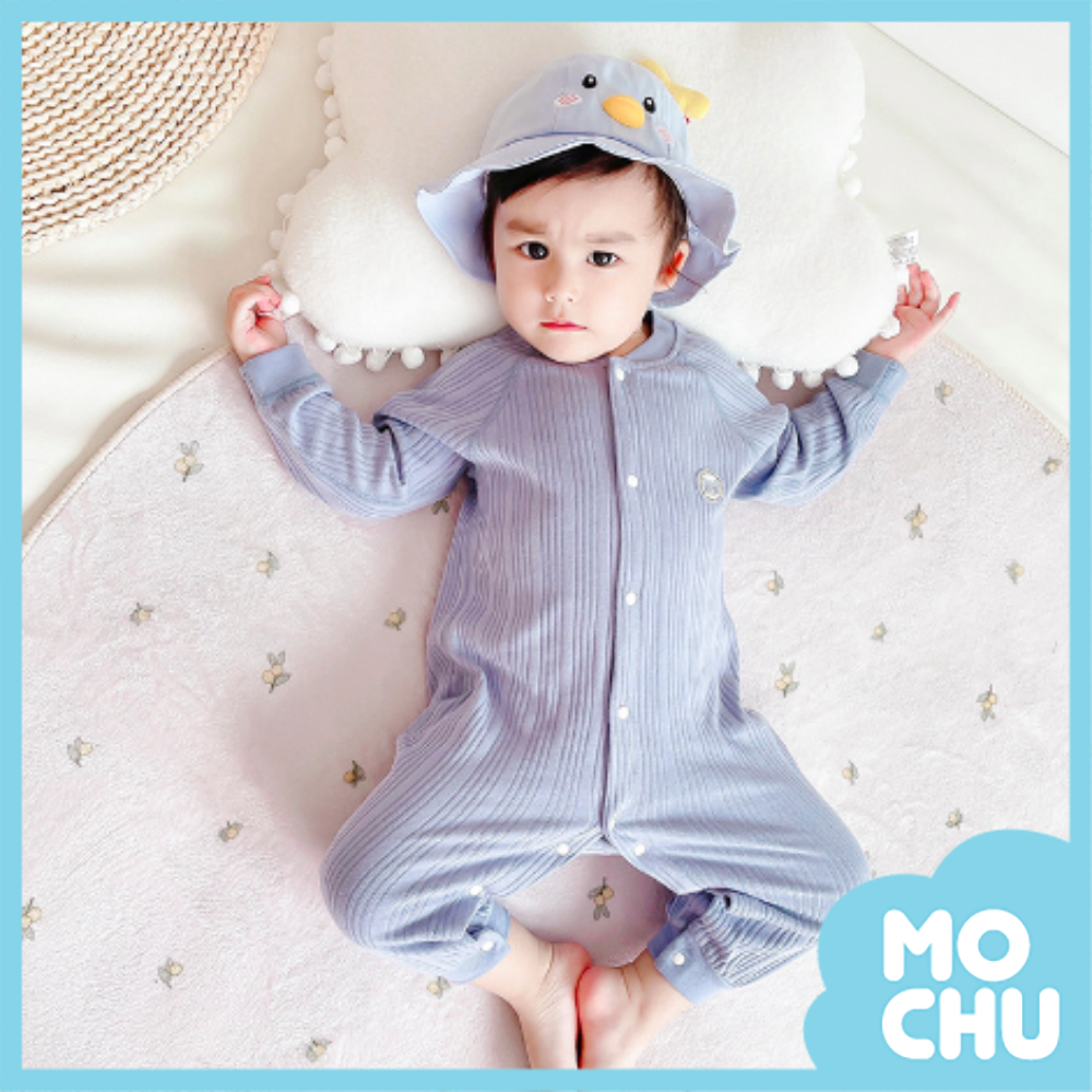 純色坑條長袖連身衣(四色)