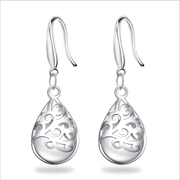 JK Korea Cat's Eye Moonstone Silver-plated Totem Wishing Pool Flower Earrings J0208