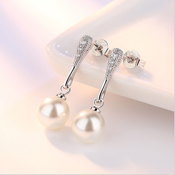 JK Korea pearl drop inlaid diamond personalized versatile silver-plated earrings J0209