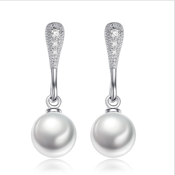 JK Korea pearl drop inlaid diamond personalized versatile silver-plated earrings J0209