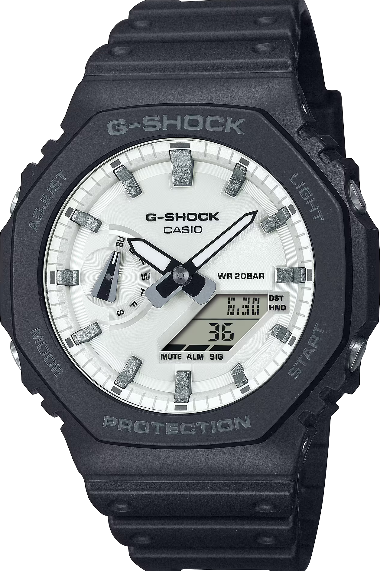 萬年鐘錶 - G-SHOCK   搶眼又簡約的高對比黑白潮流精緻八角電子錶  GA-2100WD-1A 錶徑 : 45.4mm