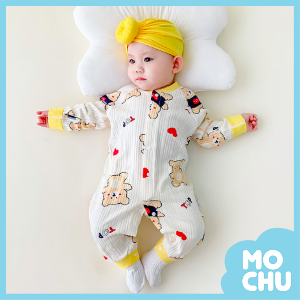 愛心熊坑條長袖連身衣