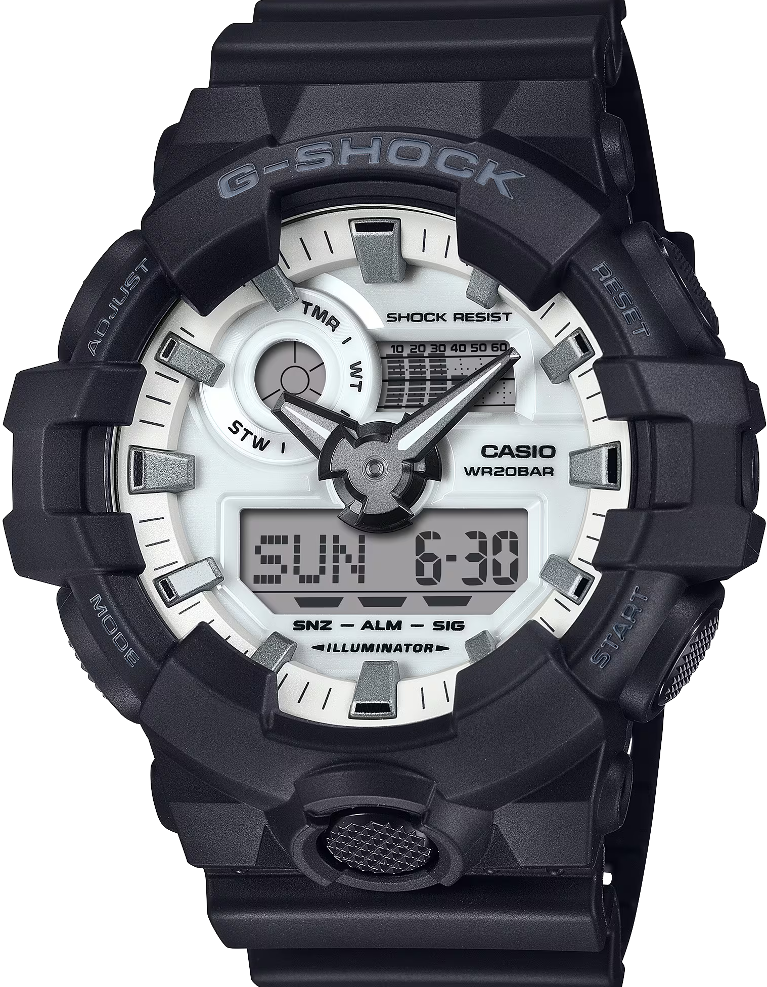萬年鐘錶 - G-SHOCK  黑白潮流時尚運動電子錶 GA-700WD-1A  錶徑 : 53.4mm