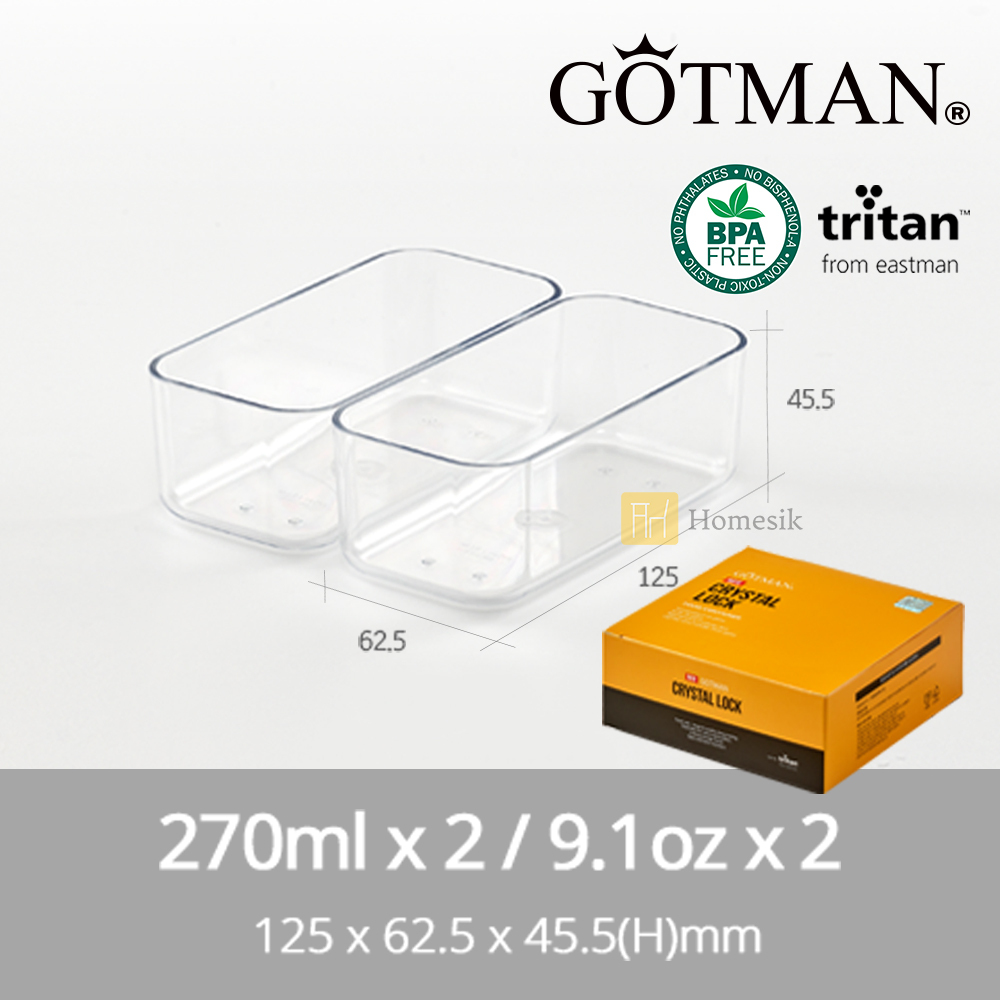 100% Tritan長方形保鮮盒分隔盒 270毫升 2件裝