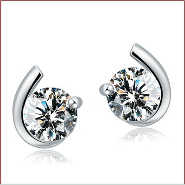 JK Korea inlaid zircon 80 points Moon Bay silver-plated earrings J0252