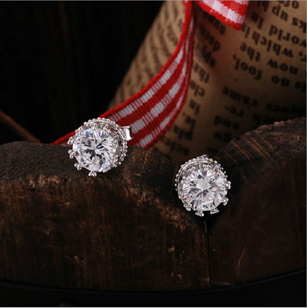 JK Korea Crown Zircon Silver-plated Stud Earrings J0253