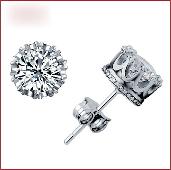 JK Korea Crown Zircon Silver-plated Stud Earrings J0253