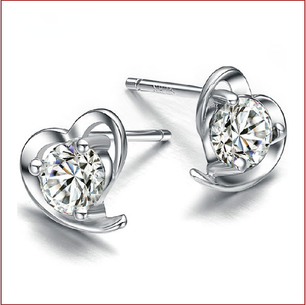 JK Korea soft heart-shaped zircon silver-plated earrings J0254