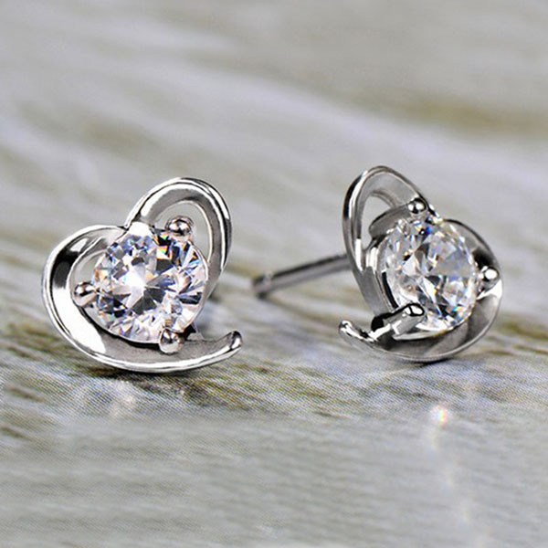JK Korea soft heart-shaped zircon silver-plated earrings J0254