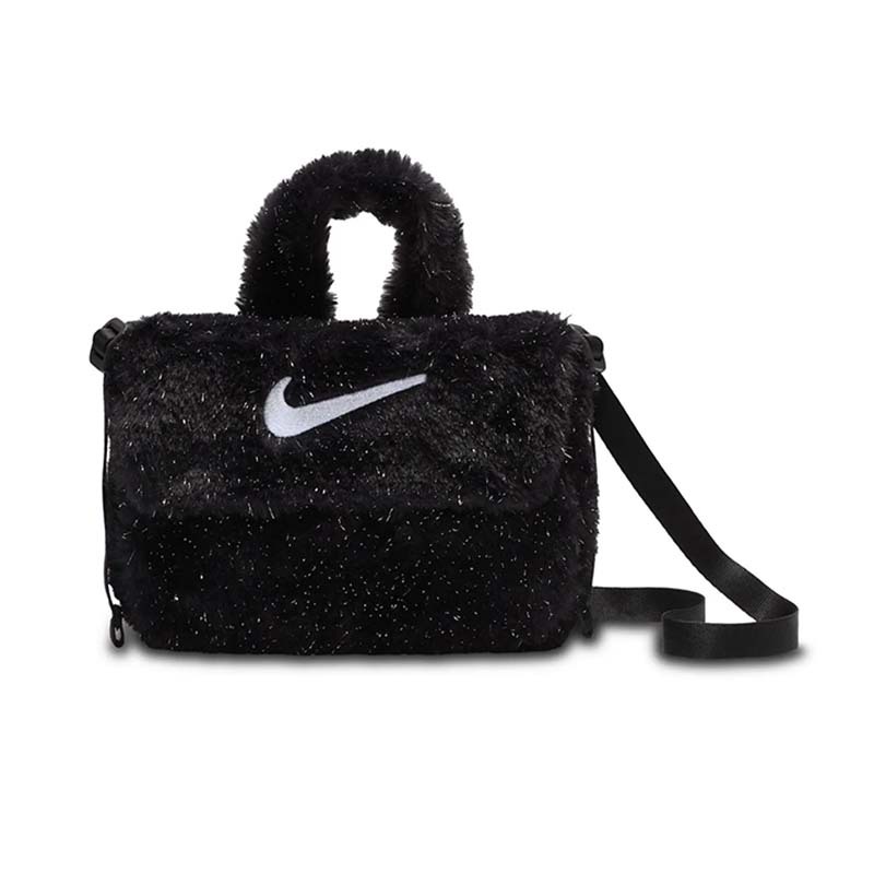 Nike 人造皮草斜背包 (1L) 金蔥 斜背包 黑 FZ1329-010 [台灣現貨]
