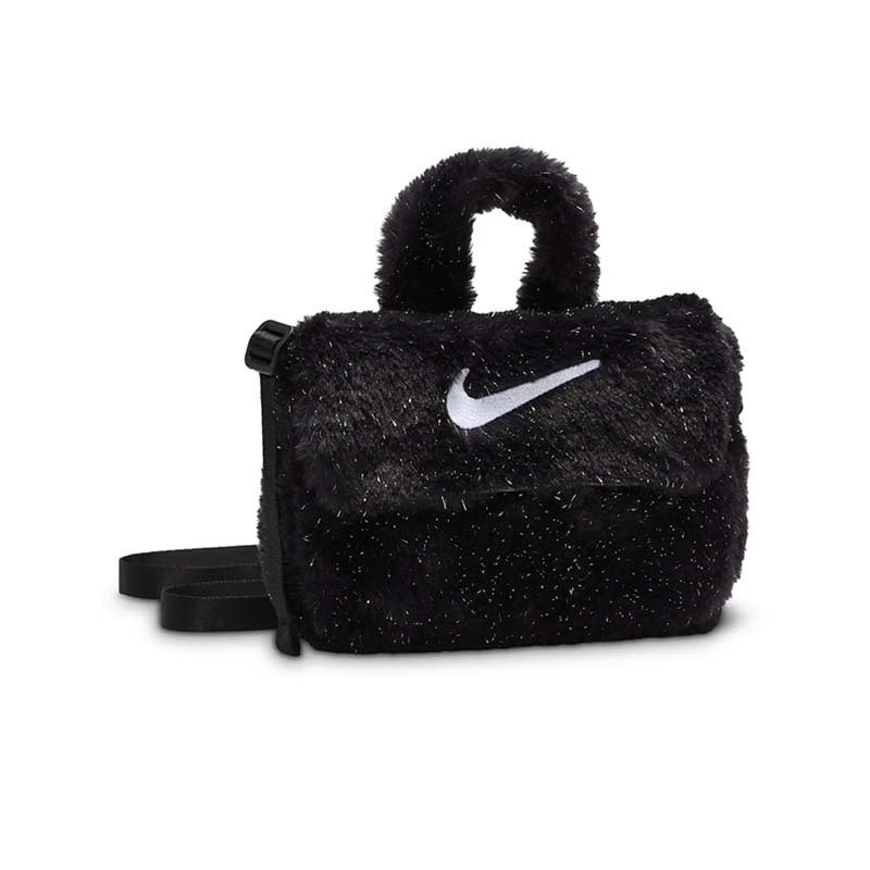 Nike 人造皮草斜背包 (1L) 金蔥 斜背包 黑 FZ1329-010 [台灣現貨]