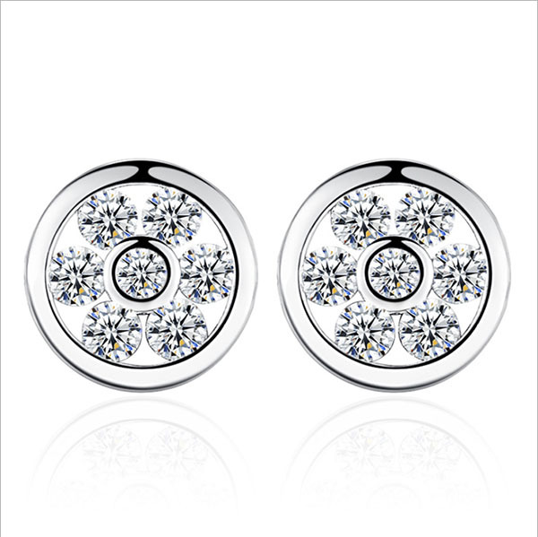 JK Korea Eternal Elegant Round Zircon Stud Earrings J0263