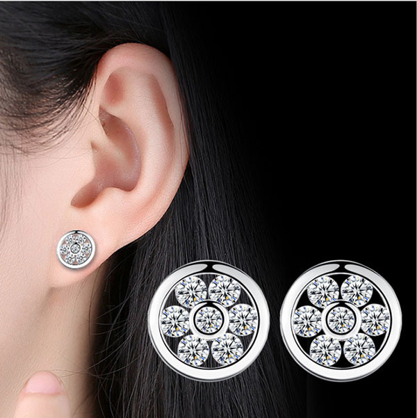 JK Korea Eternal Elegant Round Zircon Stud Earrings J0263