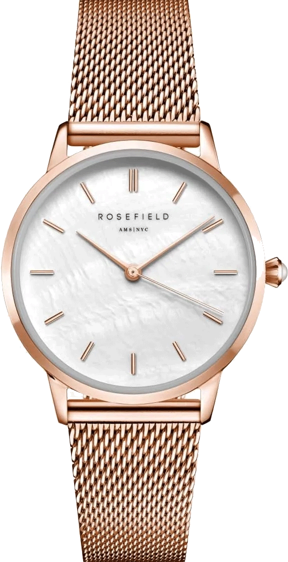 萬年鐘錶 -  【ROSEFIELD】  阿姆斯特丹設計師品牌  玫瑰金貝殼面珍珠白米蘭錶帶女錶  RMRMR-R09 錶徑36MM