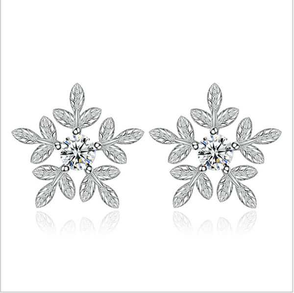 JK Korea Small Snowflake Diamond Zircon Stud Earrings J0264