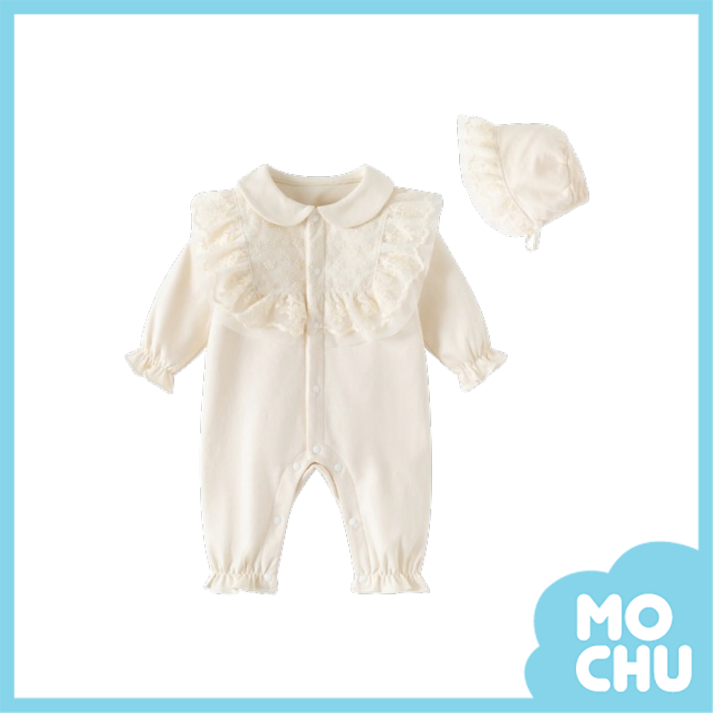 暖陽蕾絲領圍長袖連身衣