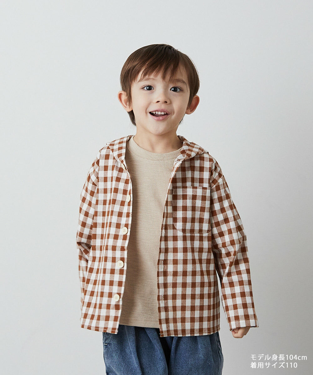 日牌rizière 格子棉布 連帽襯衫 (棕色，120) RZ23SSSH30