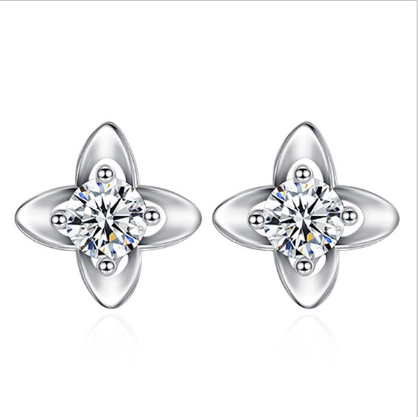JK Korea lucky four-leaf clover diamond zircon stud earrings J0265