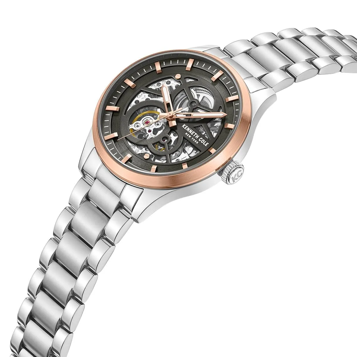 萬年鐘錶 - KENNETH COLE  美國紐約品牌  透視機芯機械不鏽鋼男錶 KCWGY0046402  錶徑42MM