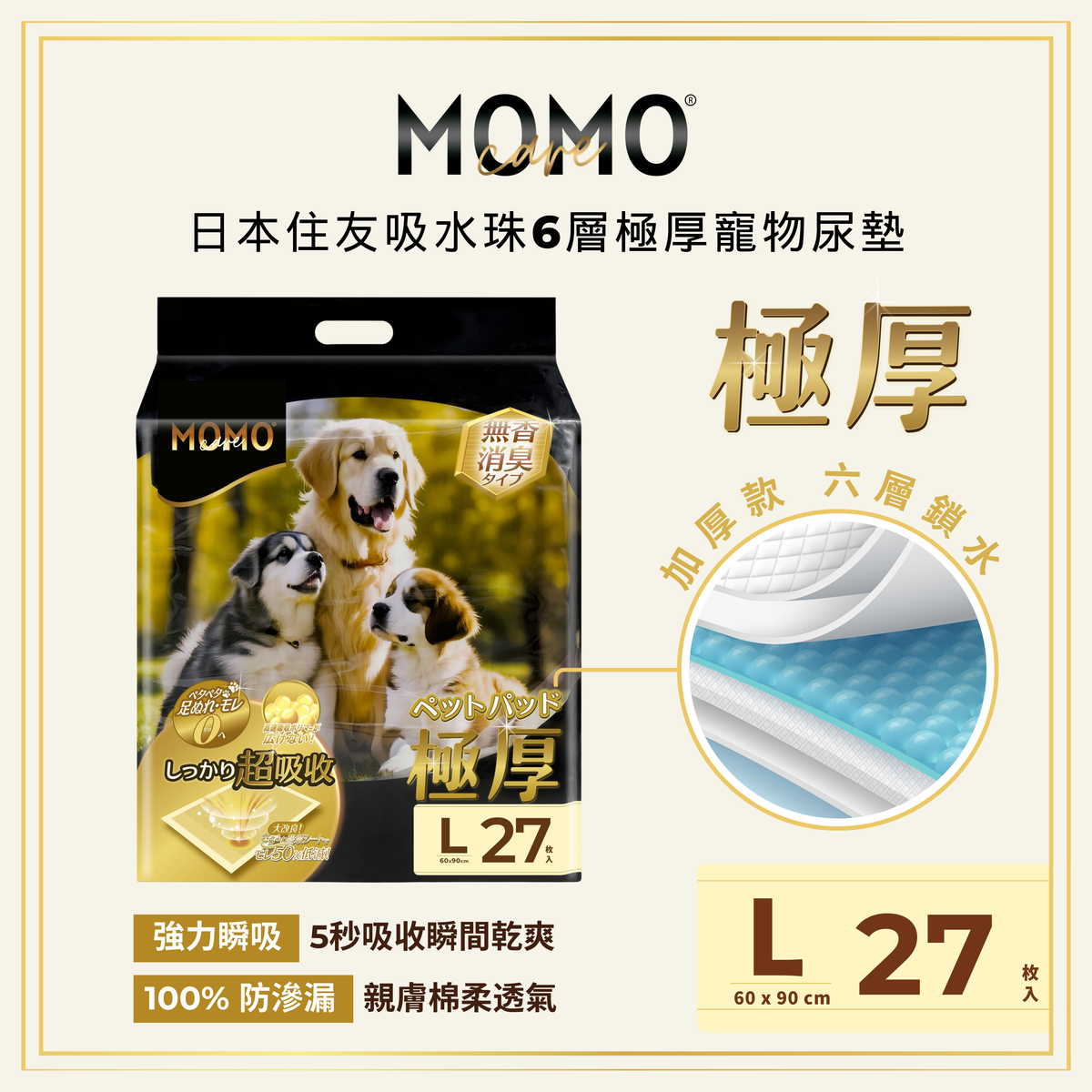 MOMOCARE - 日本住友吸水份子極厚寵物 尿墊
