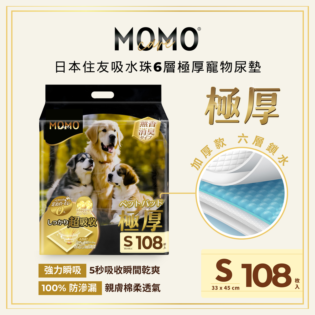 MOMOCARE - 日本住友吸水份子極厚寵物 尿墊