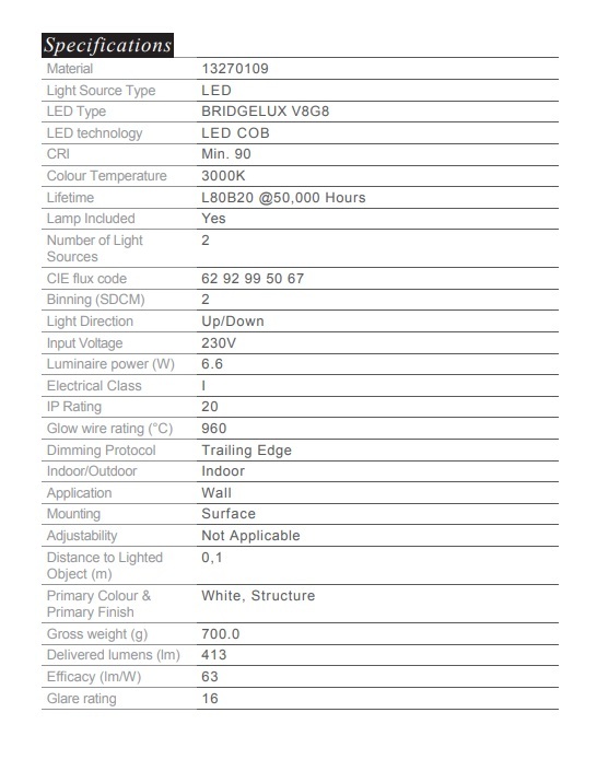 MODULAR 13270109 SULFER 牆向上/向下 LED 6.6W 3000K 白色可調光