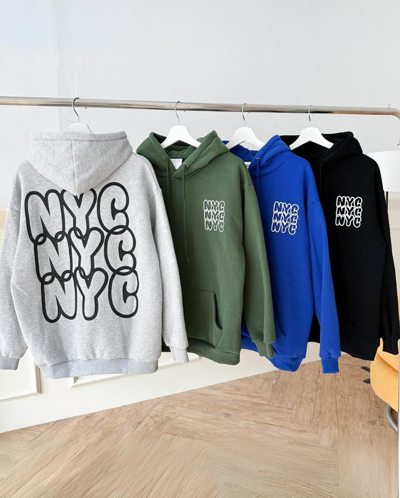 厚磅刷毛泡泡字簍空NYC帽T