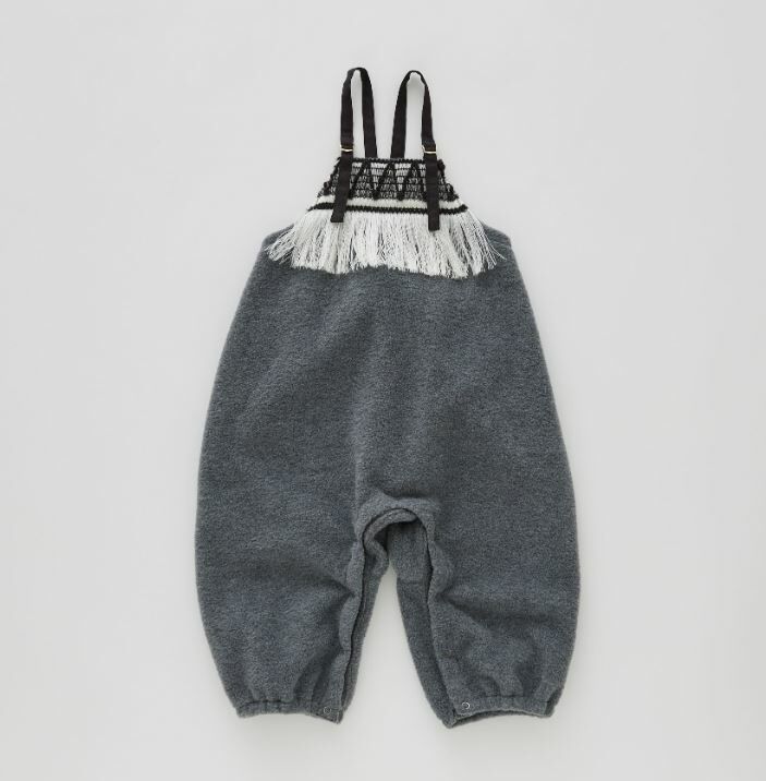 ELFINFOLK 流蘇抓絨吊帶褲 ZigZag Fringe Fleece Rompers  gray