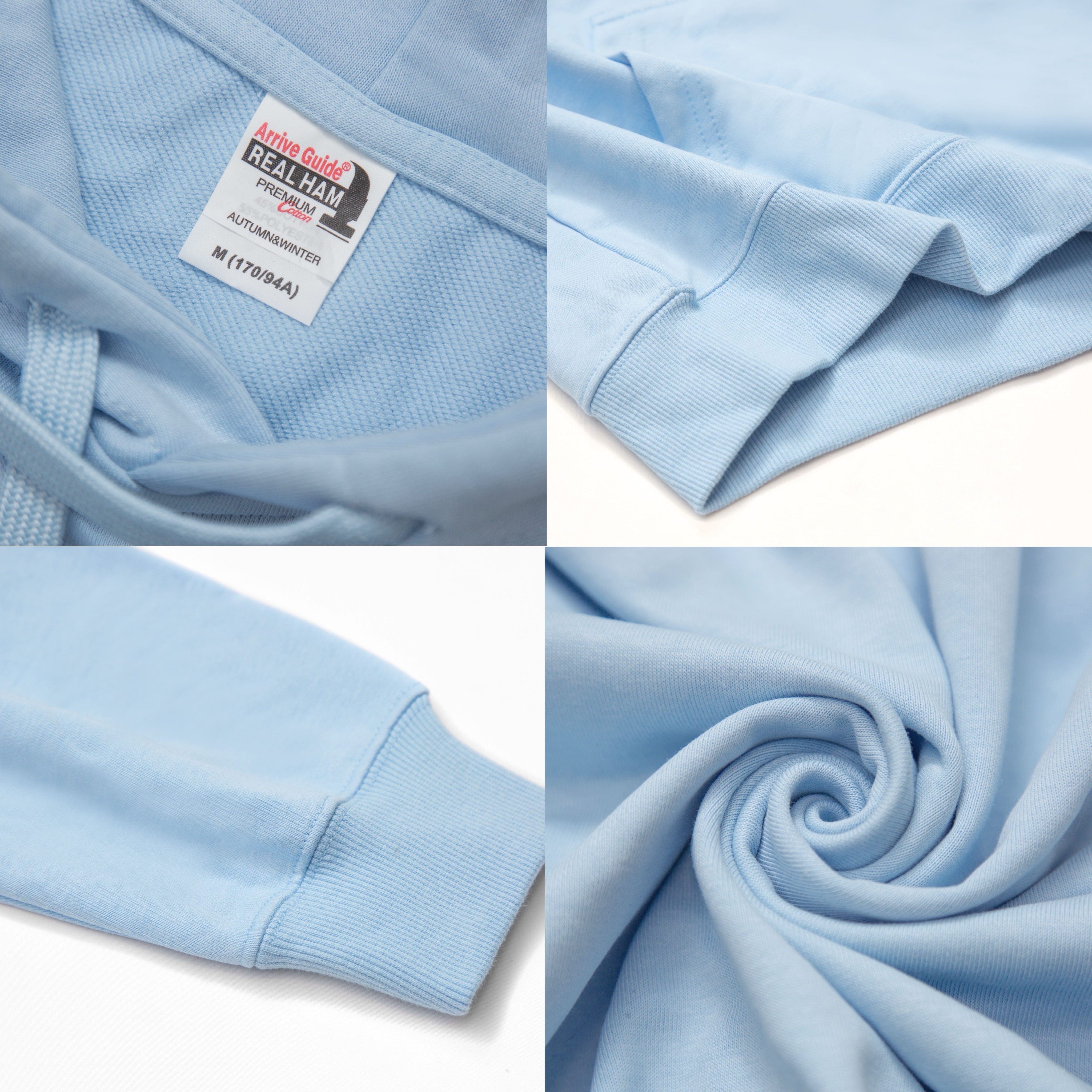 ArriveGuide 重磅寬版落肩帽T領口下擺袖口細節照