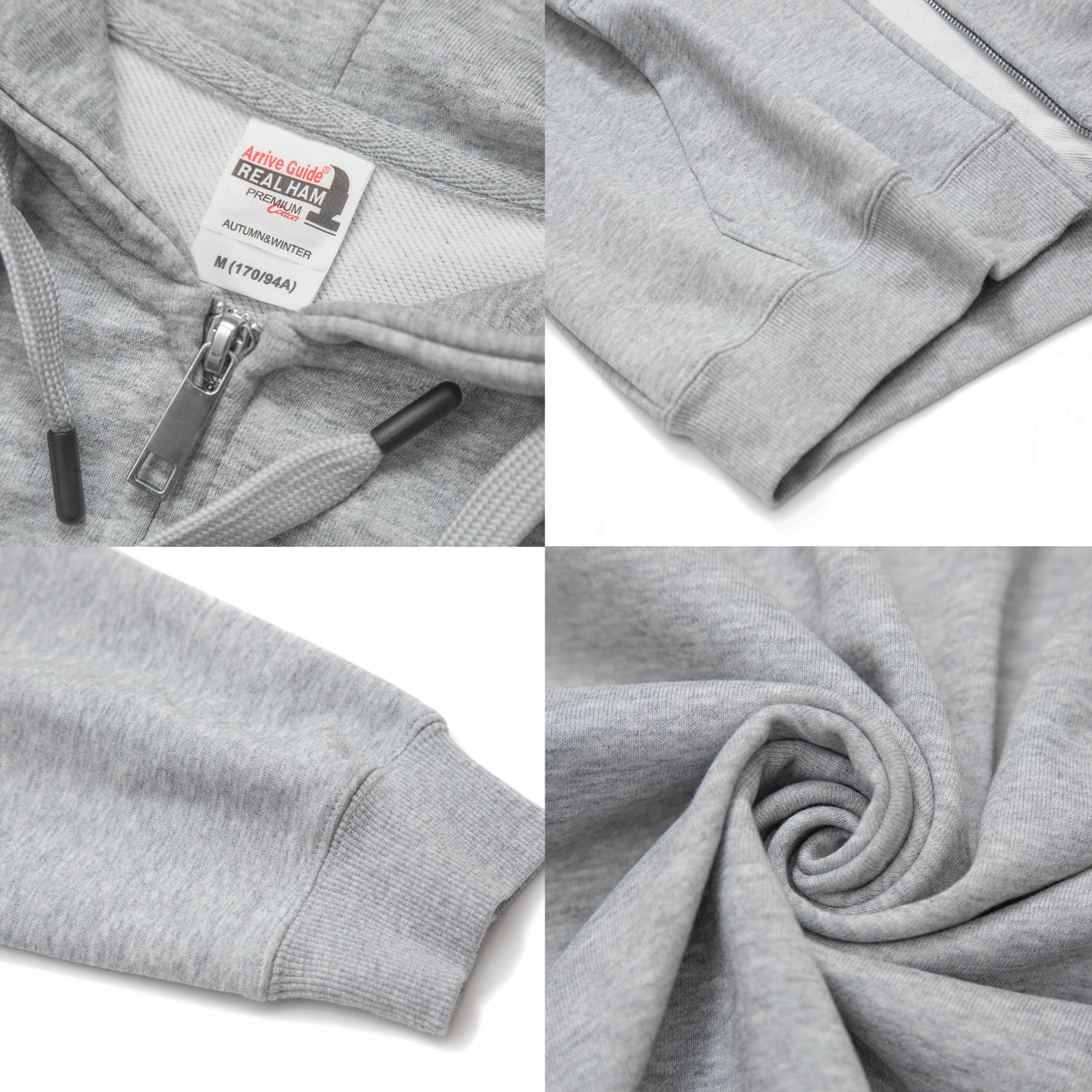 ArriveGuide 重磅寬版落肩連帽外套領口下擺袖口細節照
