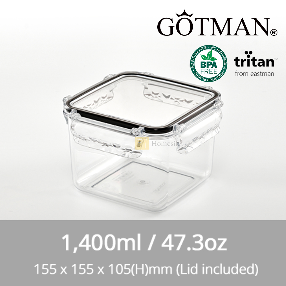 正方形 韓國專利水晶鎖Tritan保鮮盒 1400毫升