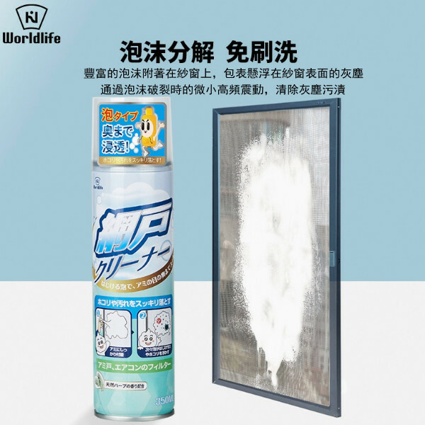 WORLD LIFE--紗窗，冷氣網，清潔泡泡免拆洗清洗劑【去污泡沫】350mlx1支