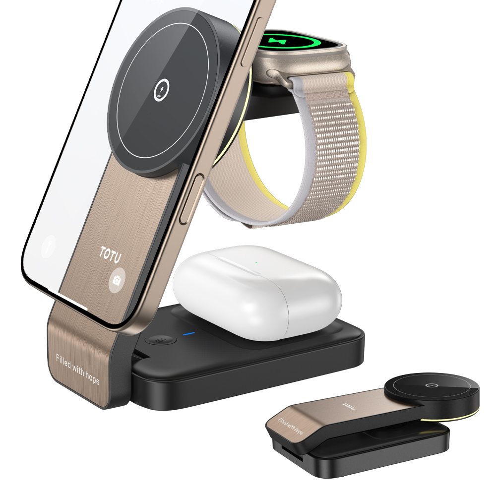 TOTU 拓途 三合一 磁吸無線充電座充電盤充電器 15W 手機/手錶/耳機 LED氛圍燈 神速系列