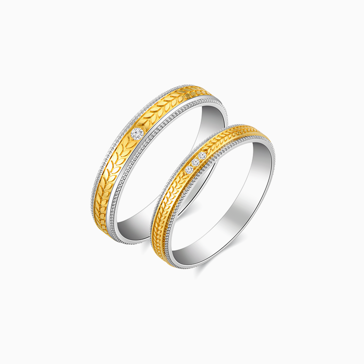 【幸福麥穗】分色黃白金鑽石情侶戒指