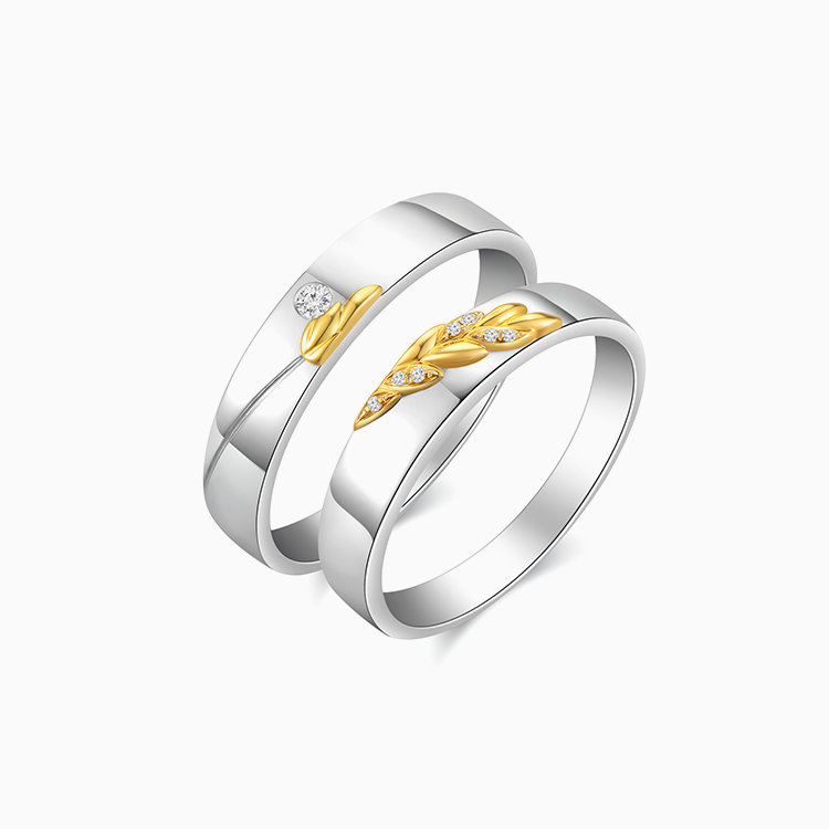 【幸福麥穗】分色黃白金鑽石情侶戒指