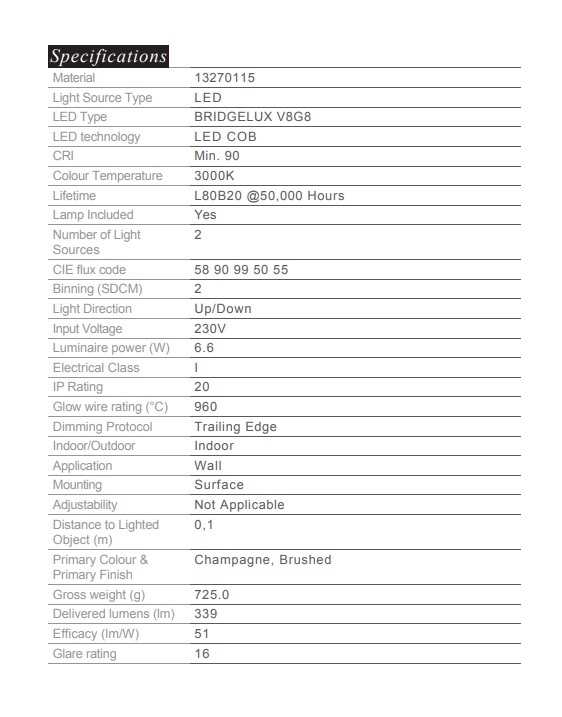 MODULAR 13270115 SULFER 牆向上/向下 LED 6.6W 3000K 香檳沙拉絲陽極氧化可調光