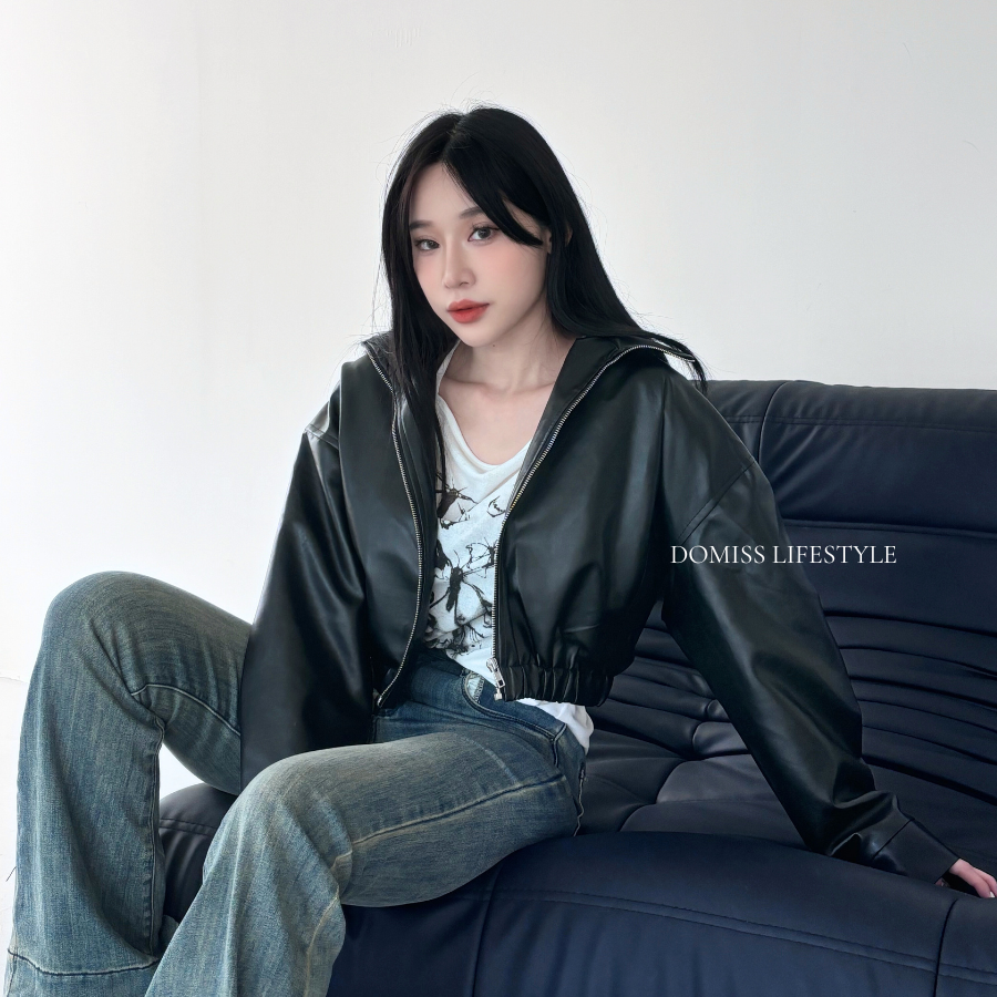 韓國高單質感-短版皮革拉鏈外套 皮衣 皮外套(現貨)