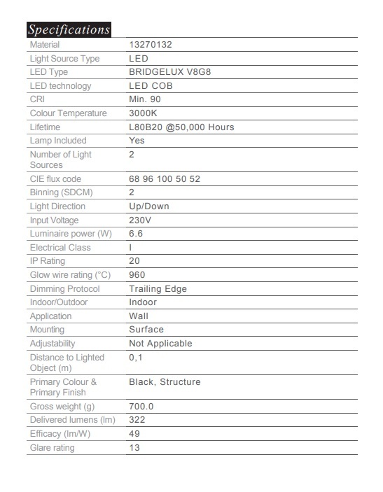 MODULAR 13270132 SULFER 牆向上/向下 LED 6.6W 3000K 黑色可調光
