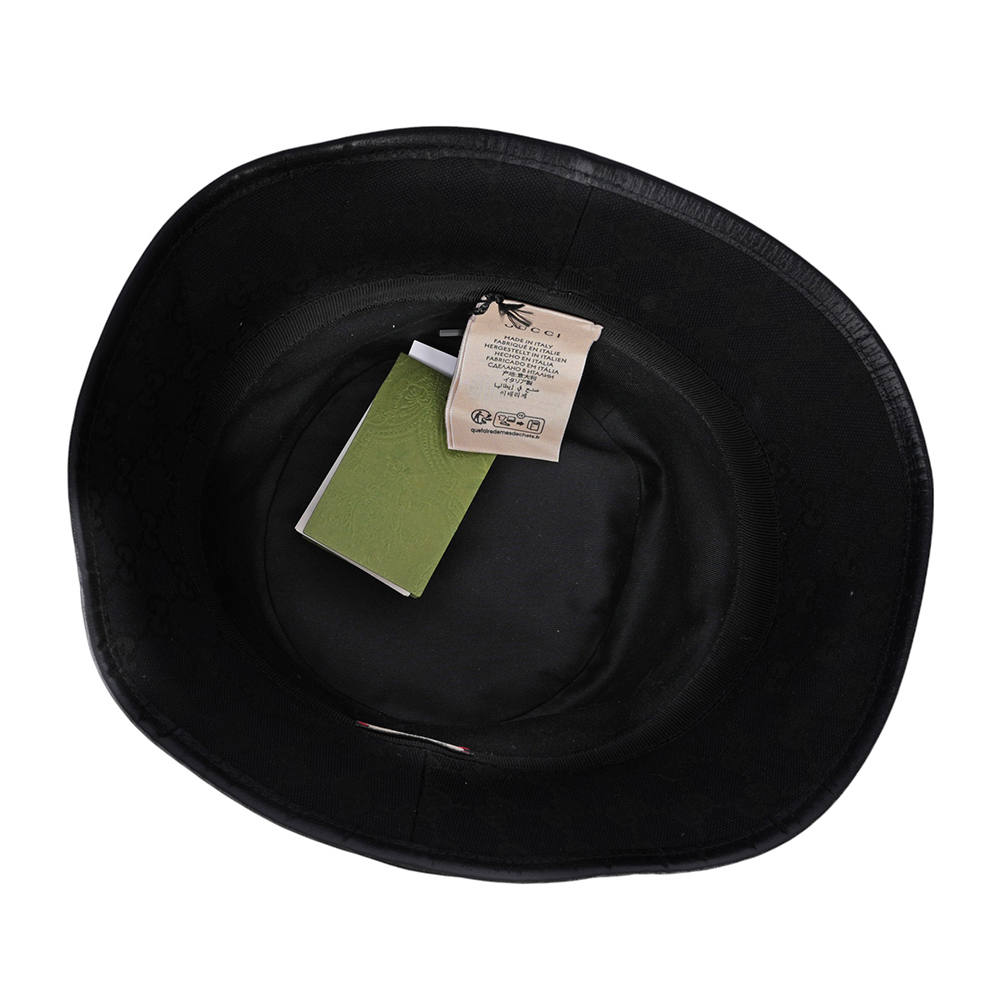 【GUCCI】GG Logo 帆布及牛皮復古漁夫帽 M/L號(黑色) 576587 4HG53 1060